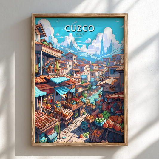 Cuzco Print - Vintage Artwork on a light frame
