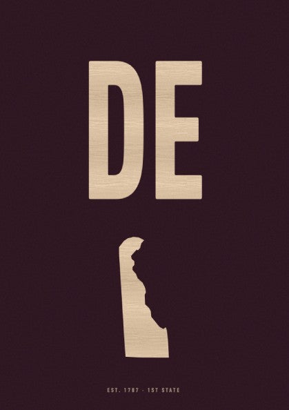 Delaware wall art poster featuring burgundy background and state silhouette
