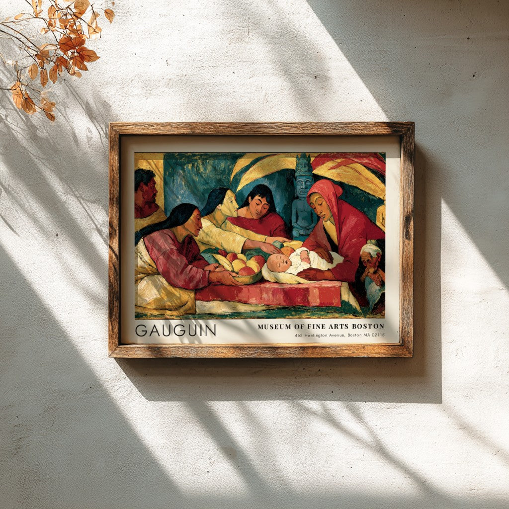 Wall art poster featuring Gauguin's D'où Venons-Nous Que Sommes-Nous in a wooden frame.