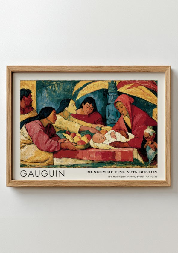Wall art poster featuring Gauguin's D'où Venons-Nous Que Sommes-Nous in a wooden frame.