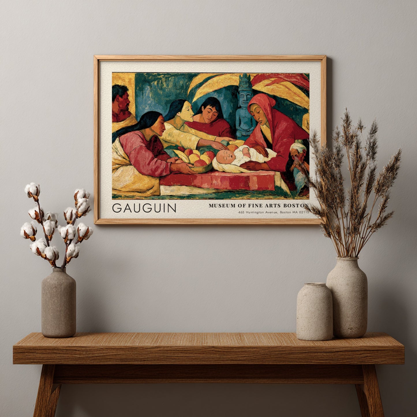 Wall art poster featuring Gauguin's D'où Venons-Nous Que Sommes-Nous in a wooden frame.