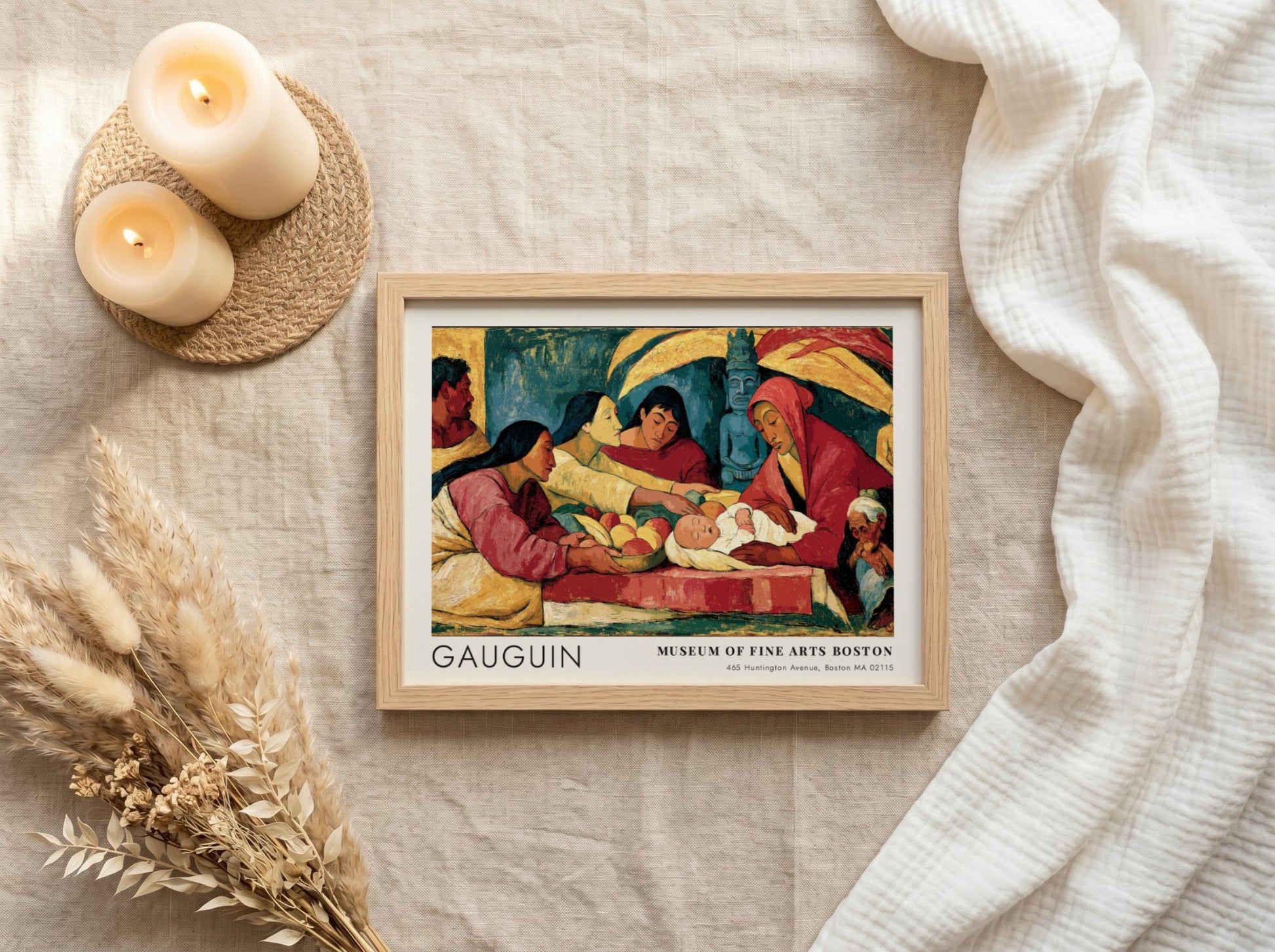 Wall art poster featuring Gauguin's D'où Venons-Nous Que Sommes-Nous in a wooden frame.