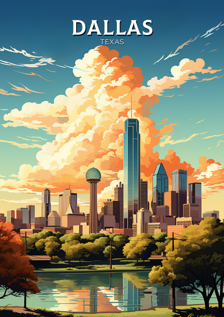 North AmericaDALLAS TRAVEL POSTER - TEXAS ARTWORK