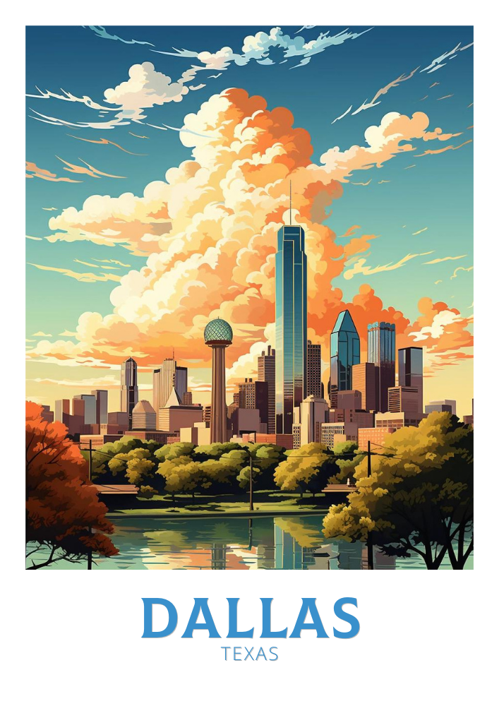North AmericaDALLAS TRAVEL PRINT - TEXAS ARTWORK