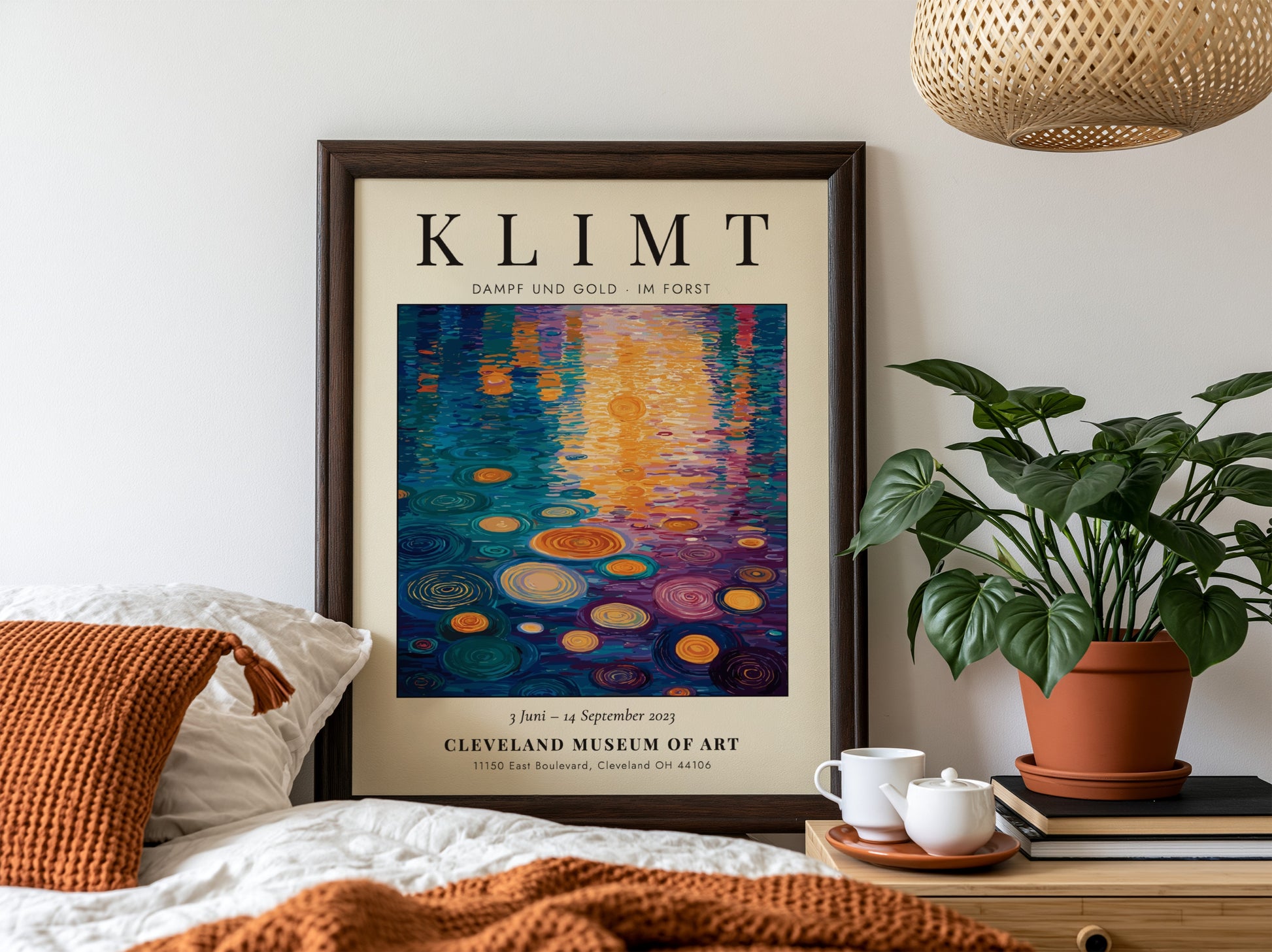 Poster inspired by Gustav Klimt featuring vibrant blues and golds in a nature scene