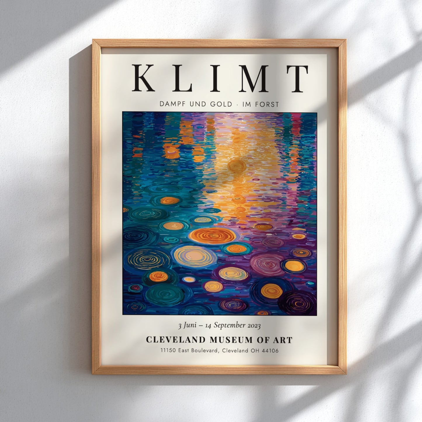 Poster inspired by Gustav Klimt featuring vibrant blues and golds in a nature scene