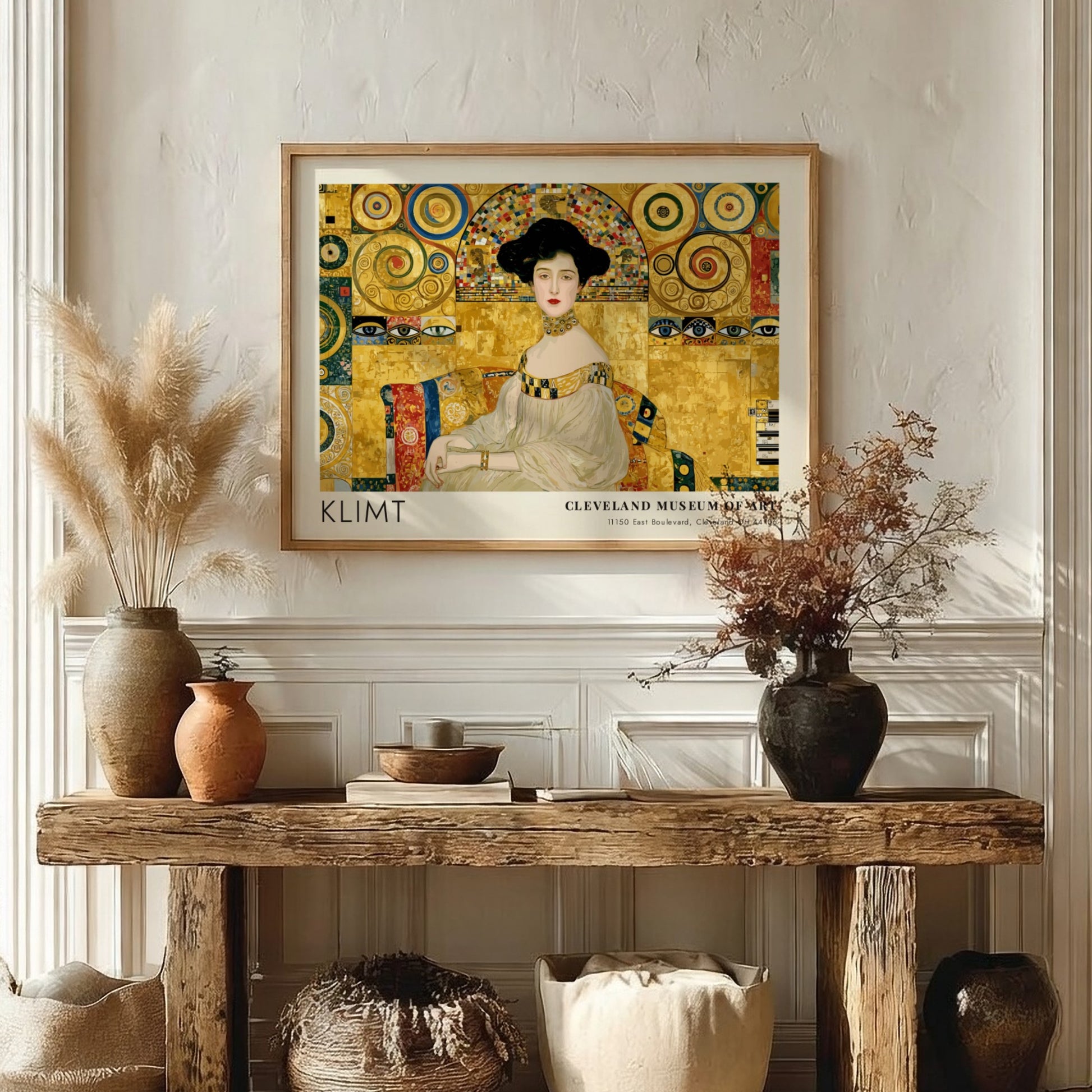 Wall art print featuring Klimt's Dampf und Gold design with rich gold tones and intricate patterns