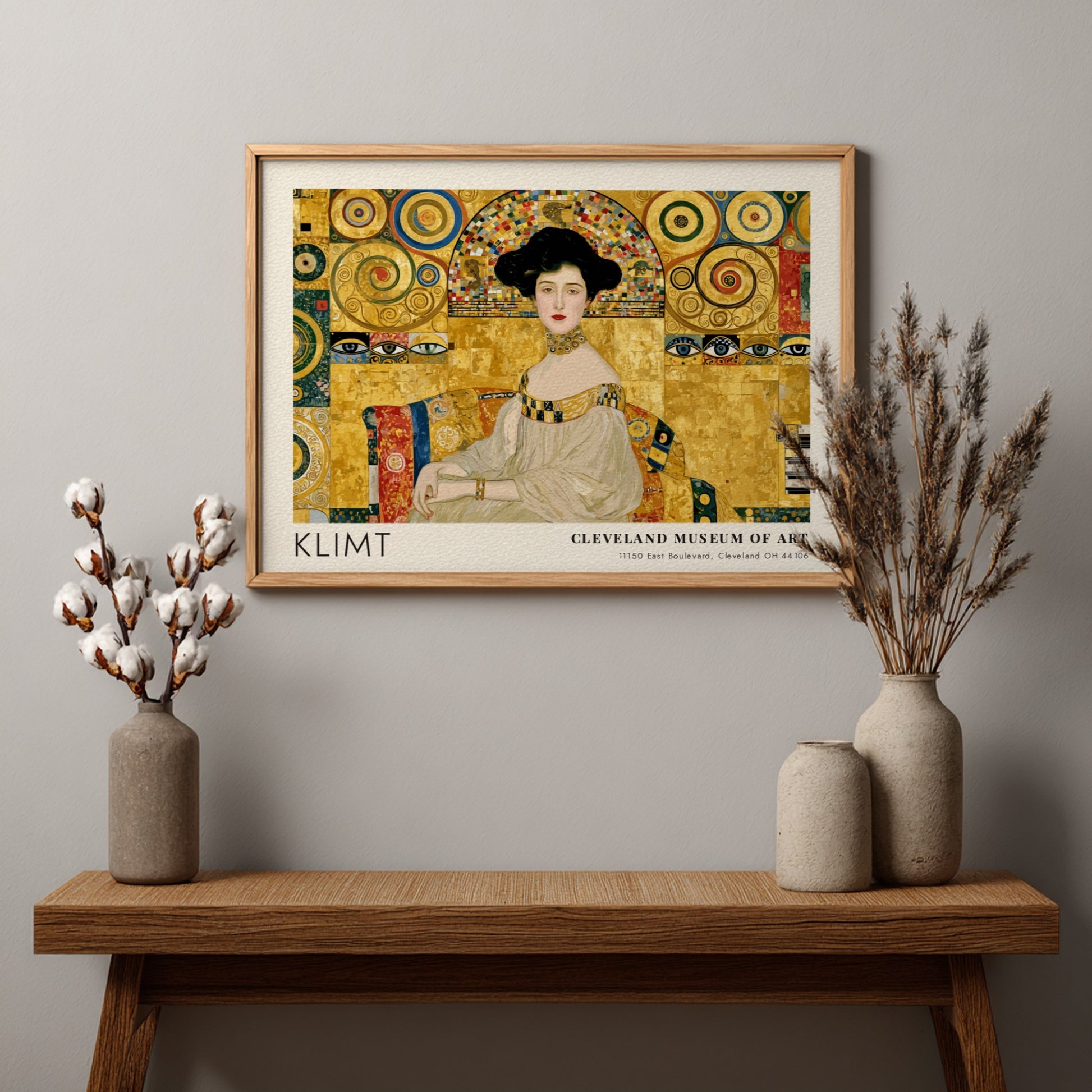Wall art print featuring Klimt's Dampf und Gold design with rich gold tones and intricate patterns