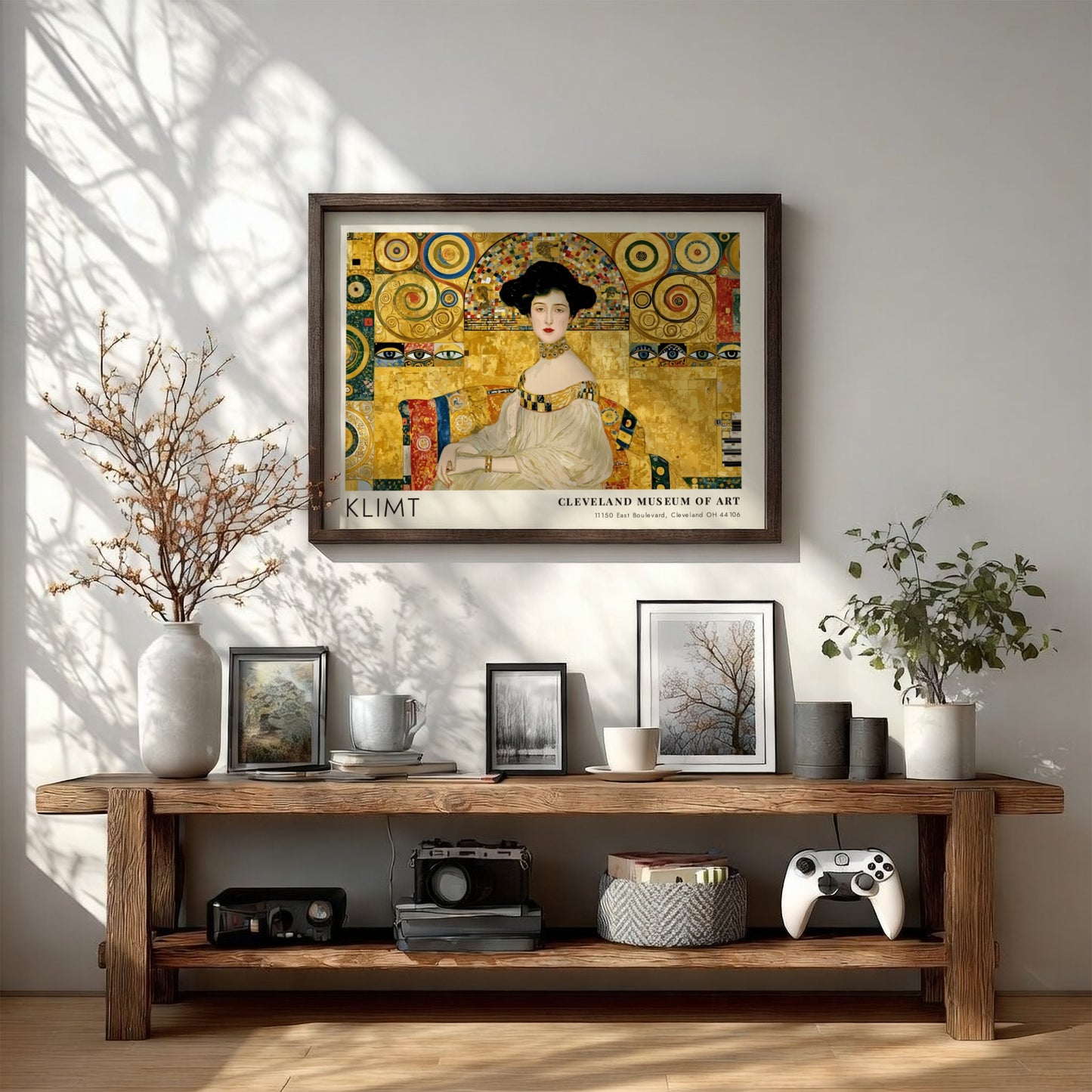 Wall art print featuring Klimt's Dampf und Gold design with rich gold tones and intricate patterns