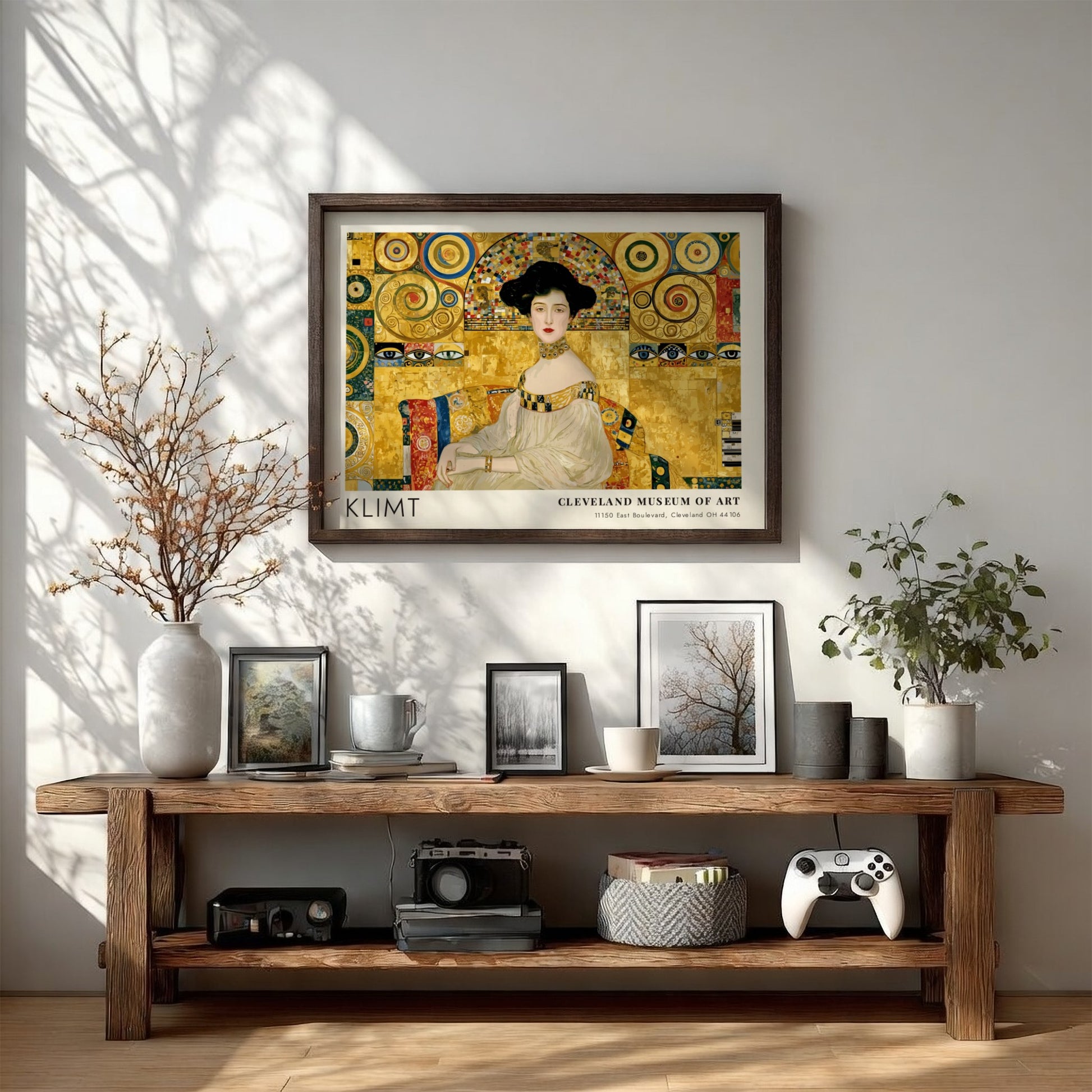 Wall art print featuring Klimt's Dampf und Gold design with rich gold tones and intricate patterns