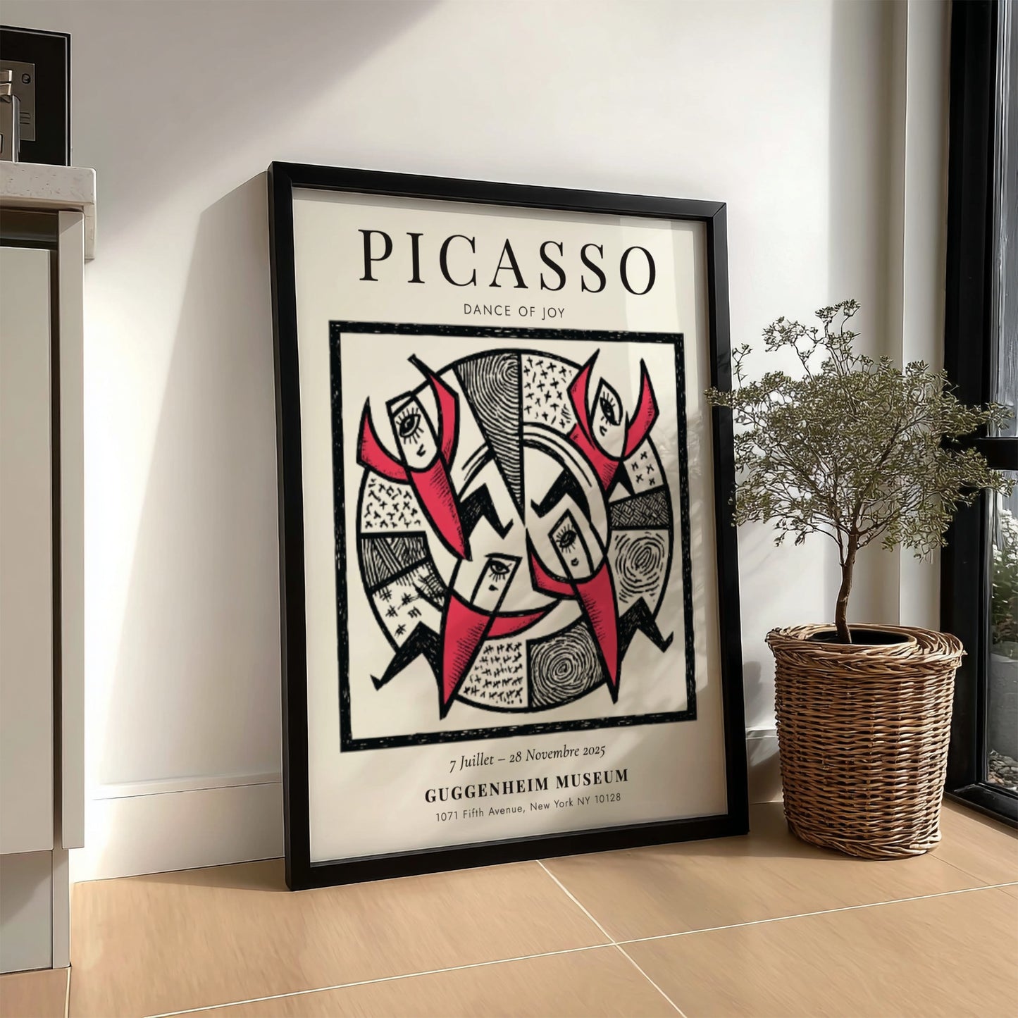 Dance of Joy poster featuring bold colors and dynamic shapes inspired by Picasso