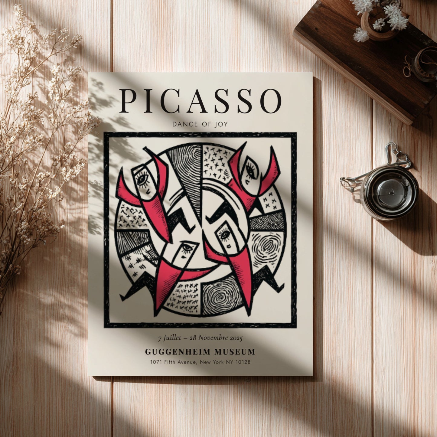 Dance of Joy poster featuring bold colors and dynamic shapes inspired by Picasso