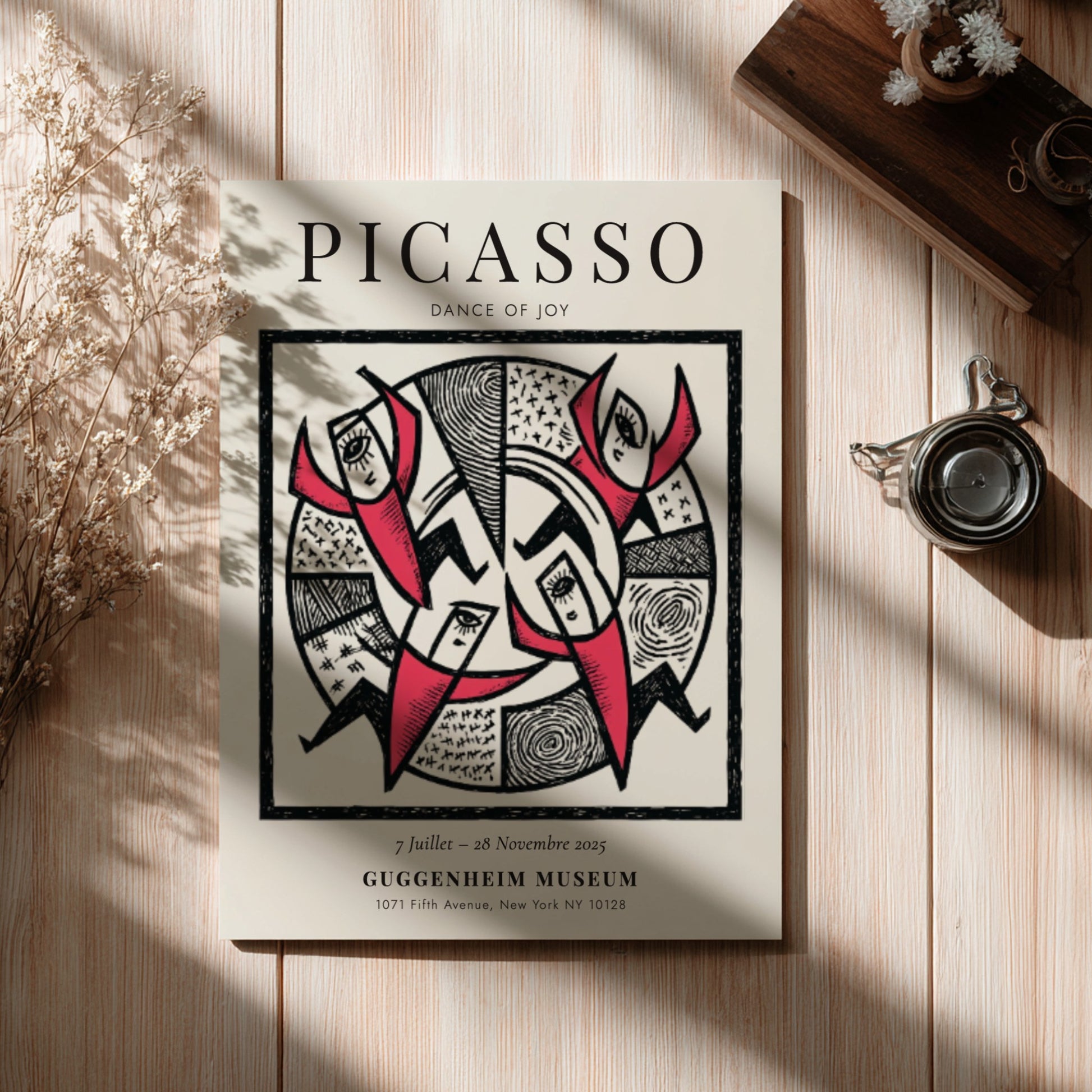 Dance of Joy poster featuring bold colors and dynamic shapes inspired by Picasso