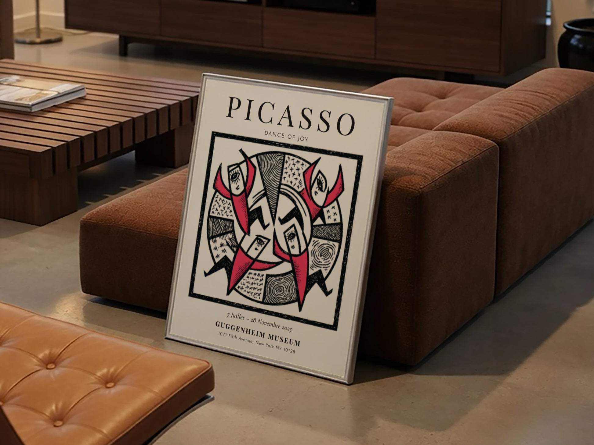 Dance of Joy poster featuring bold colors and dynamic shapes inspired by Picasso