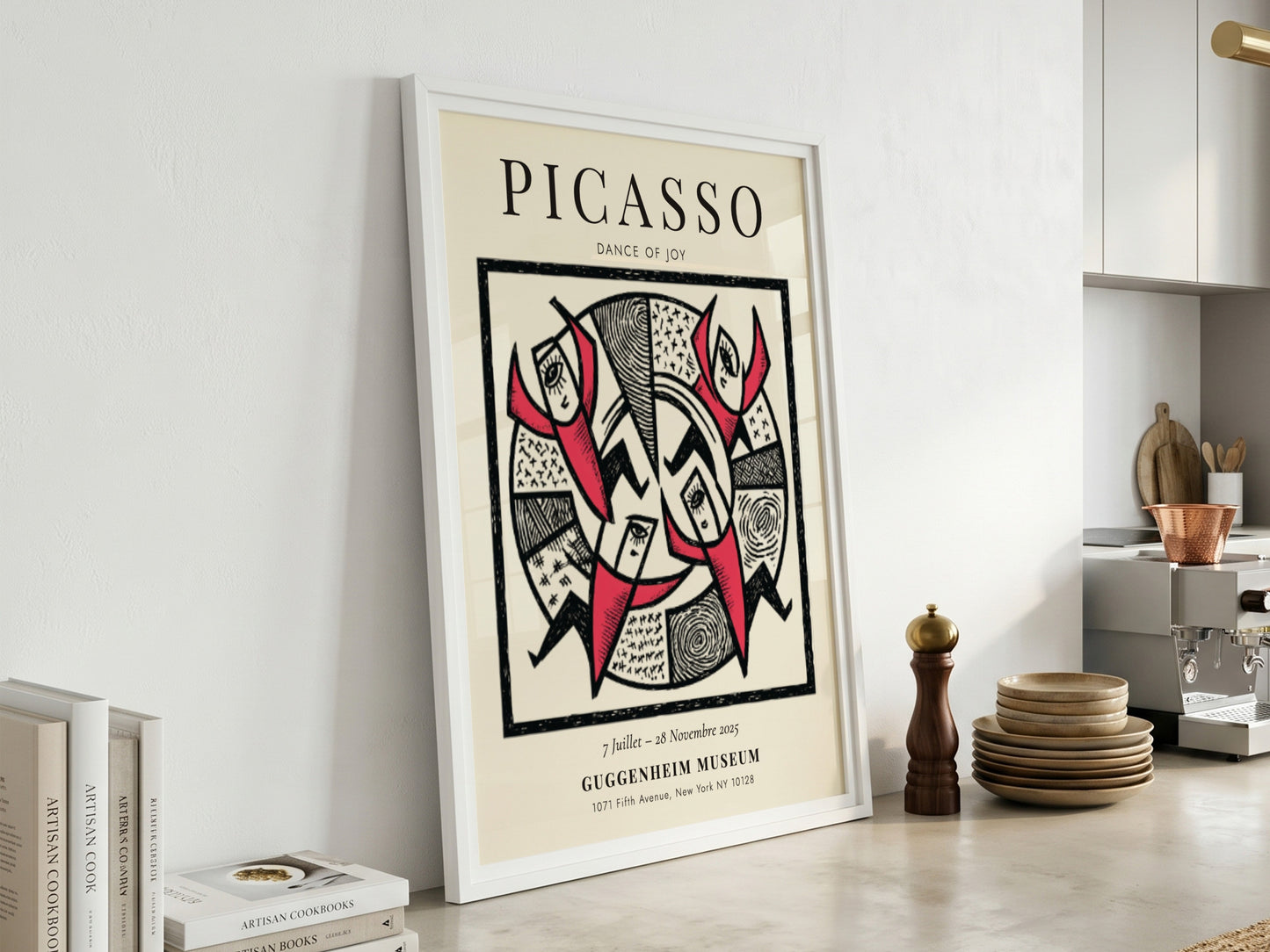 Dance of Joy poster featuring bold colors and dynamic shapes inspired by Picasso