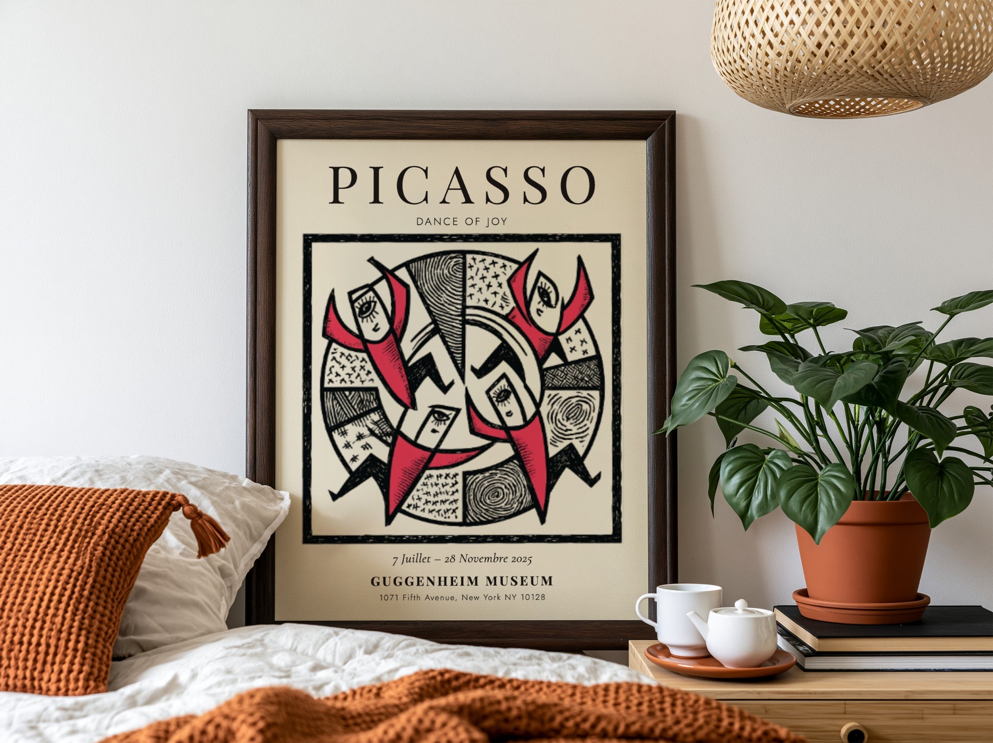 Dance of Joy poster featuring bold colors and dynamic shapes inspired by Picasso