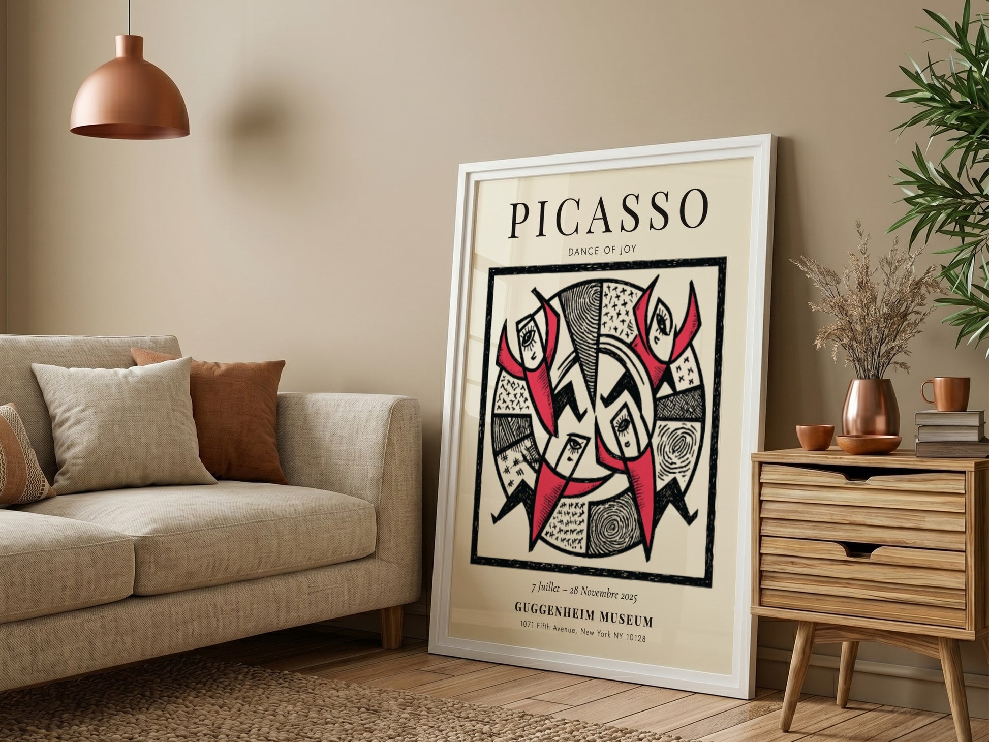 Dance of Joy poster featuring bold colors and dynamic shapes inspired by Picasso