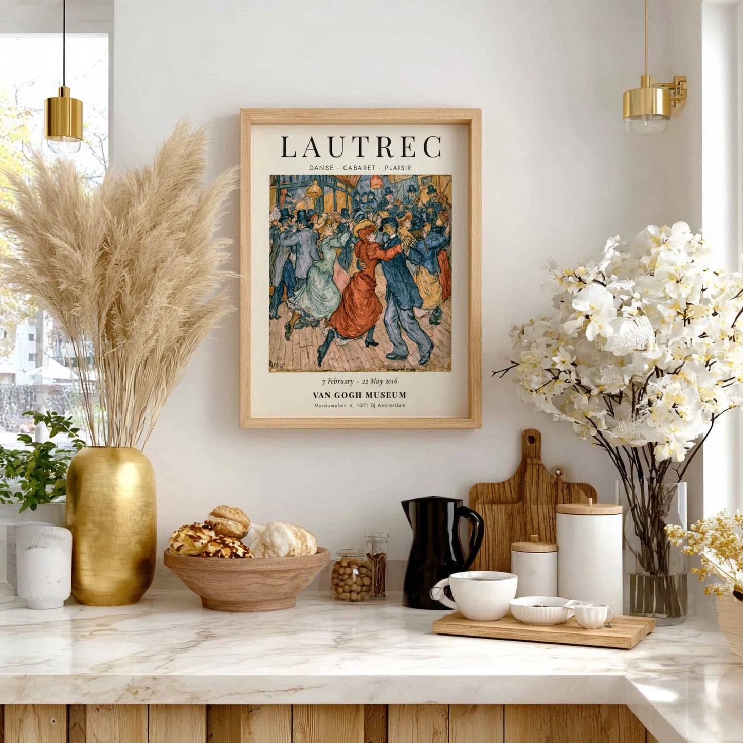 Toulouse-Lautrec poster featuring Danse Cabaret Plaisir, vibrant colors and lively dance scene