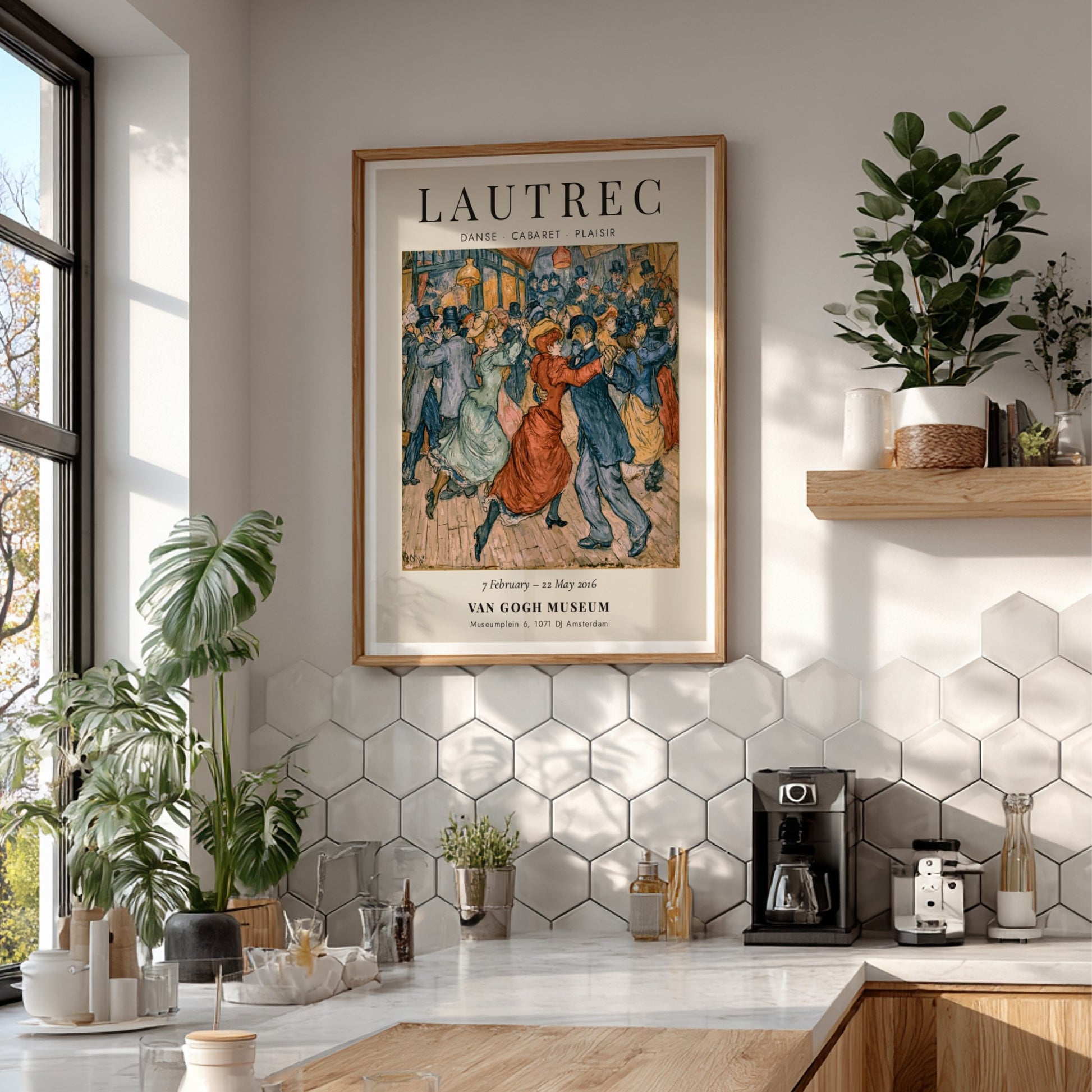 Toulouse-Lautrec poster featuring Danse Cabaret Plaisir, vibrant colors and lively dance scene