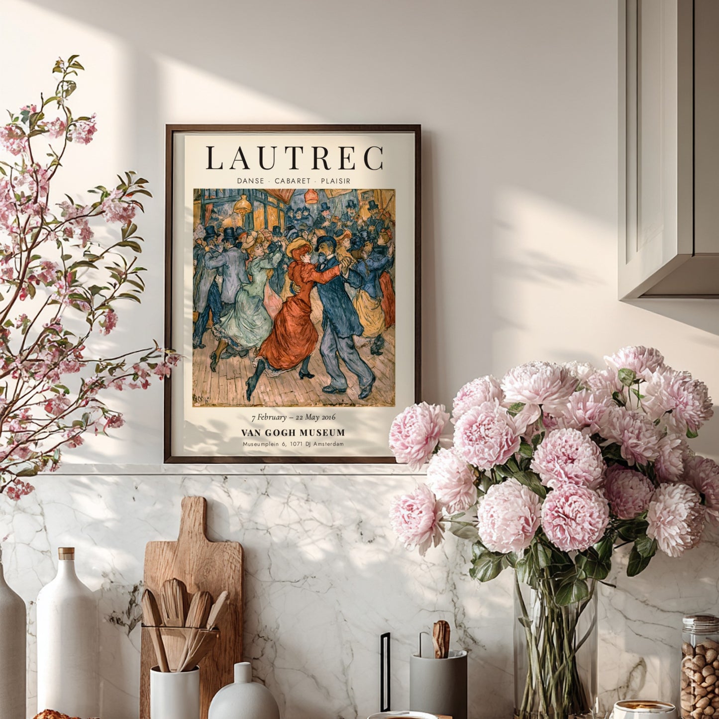 Toulouse-Lautrec poster featuring Danse Cabaret Plaisir, vibrant colors and lively dance scene