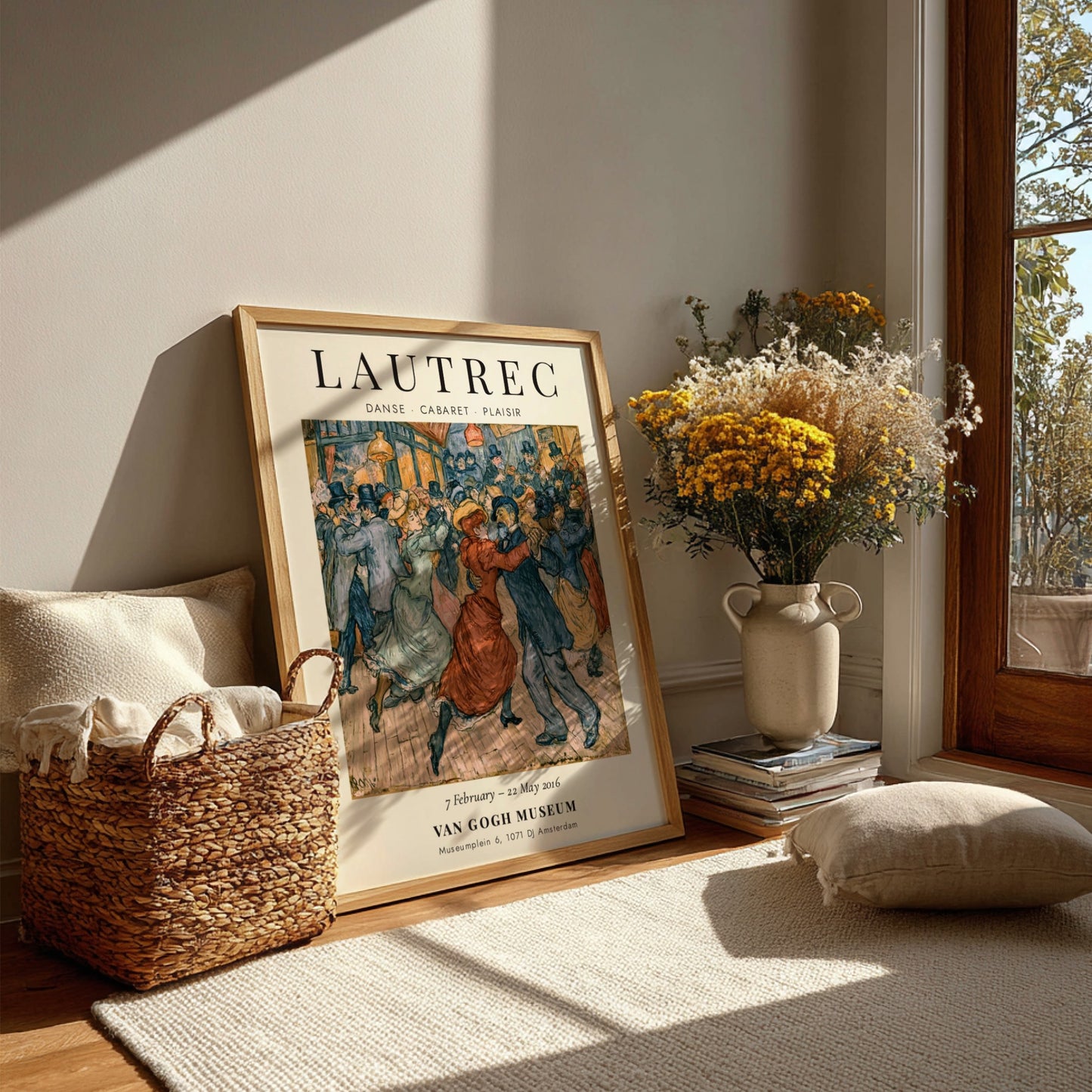 Toulouse-Lautrec poster featuring Danse Cabaret Plaisir, vibrant colors and lively dance scene