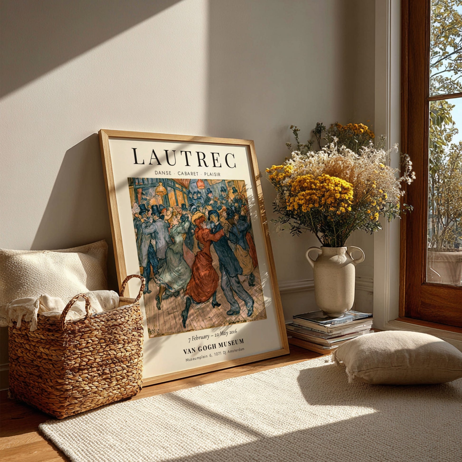 Toulouse-Lautrec poster featuring Danse Cabaret Plaisir, vibrant colors and lively dance scene