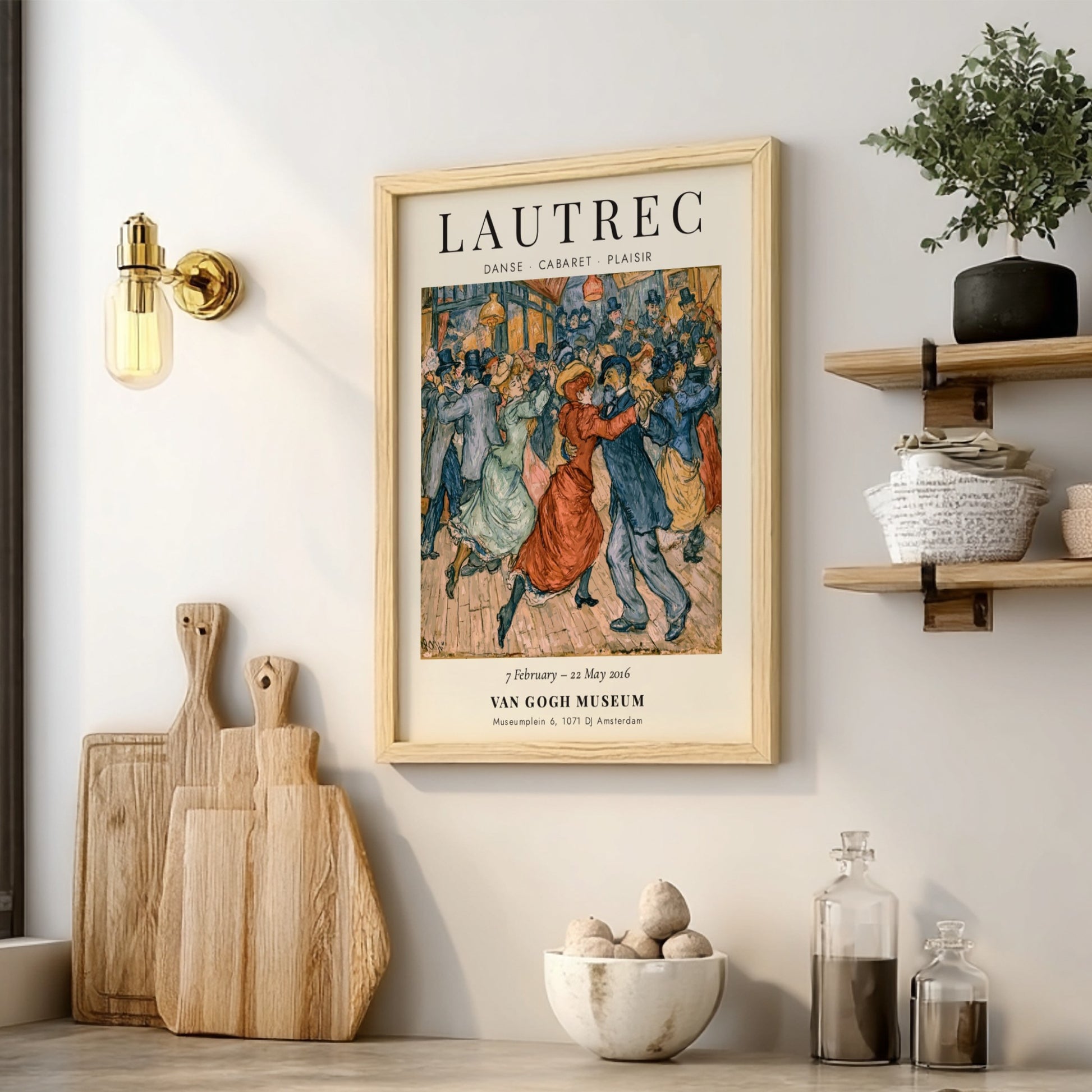 Toulouse-Lautrec poster featuring Danse Cabaret Plaisir, vibrant colors and lively dance scene