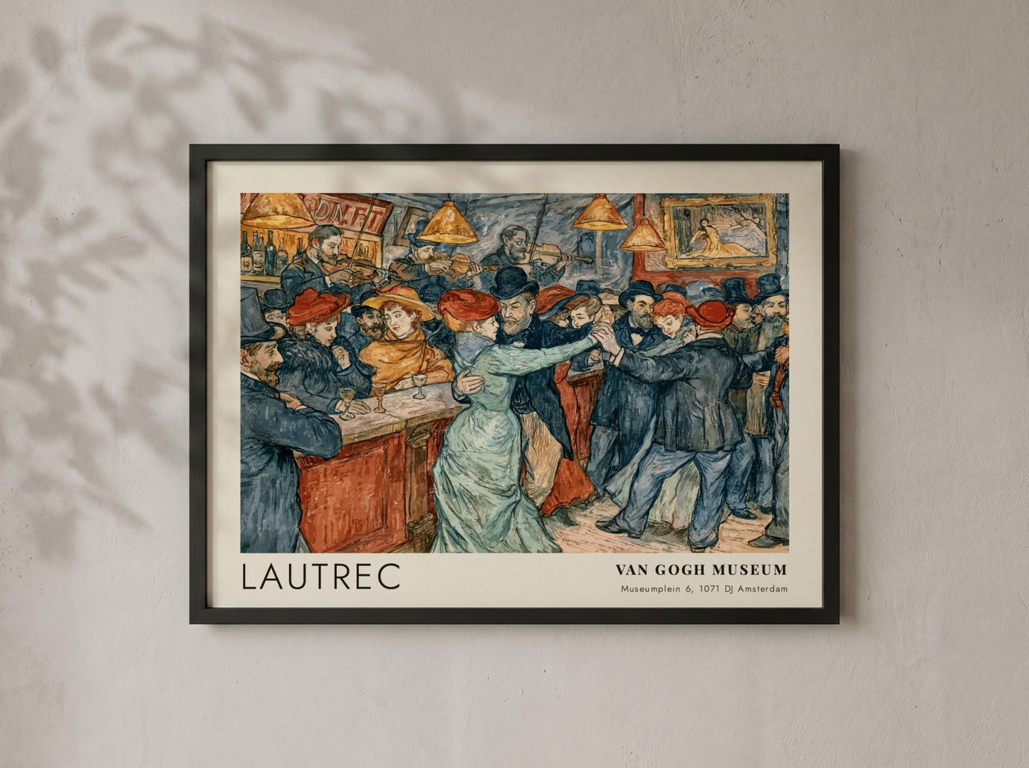 Wall art poster featuring a Lautrec cabaret dance scene with vintage figures dancing