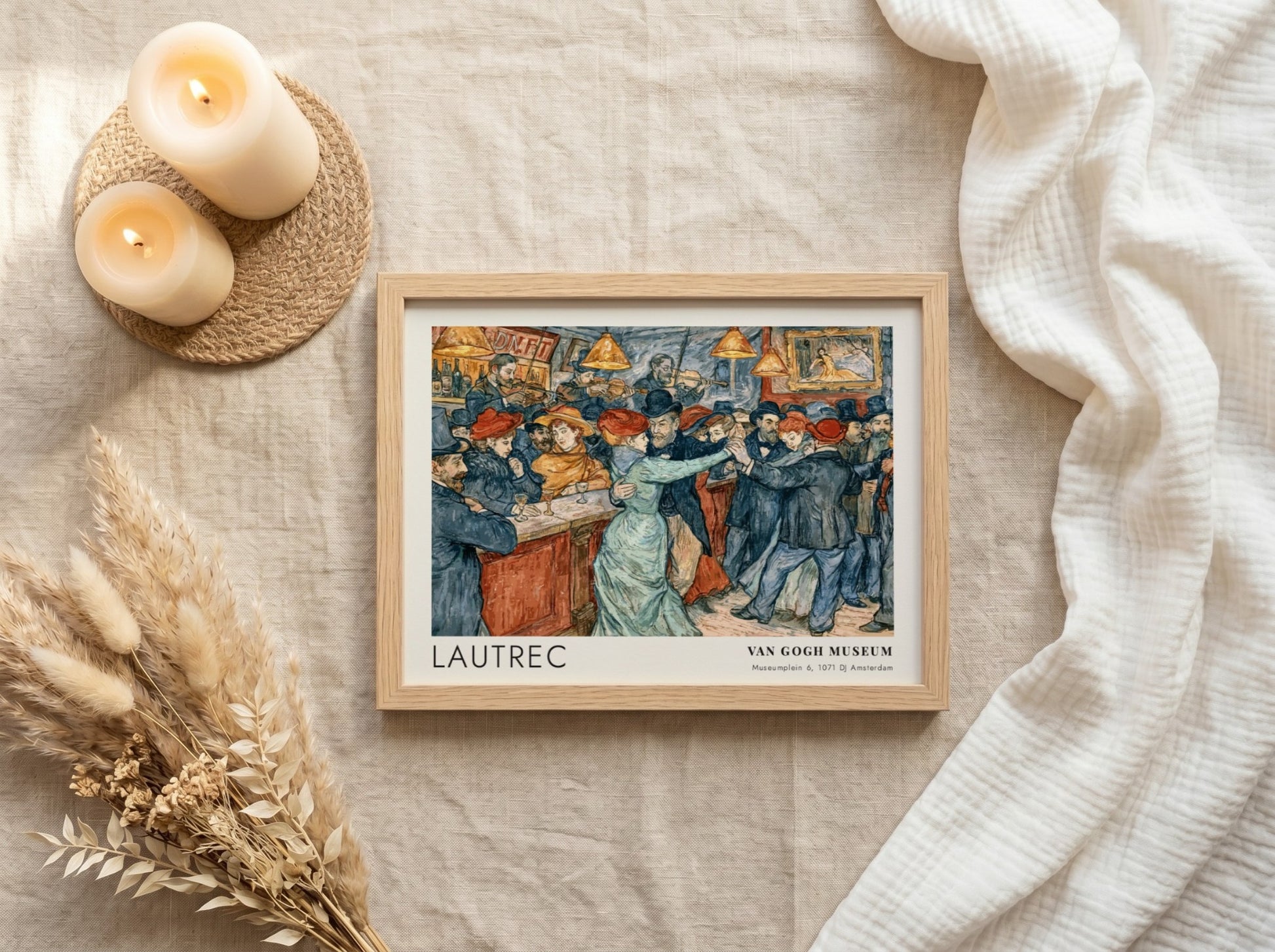 Wall art poster featuring a Lautrec cabaret dance scene with vintage figures dancing