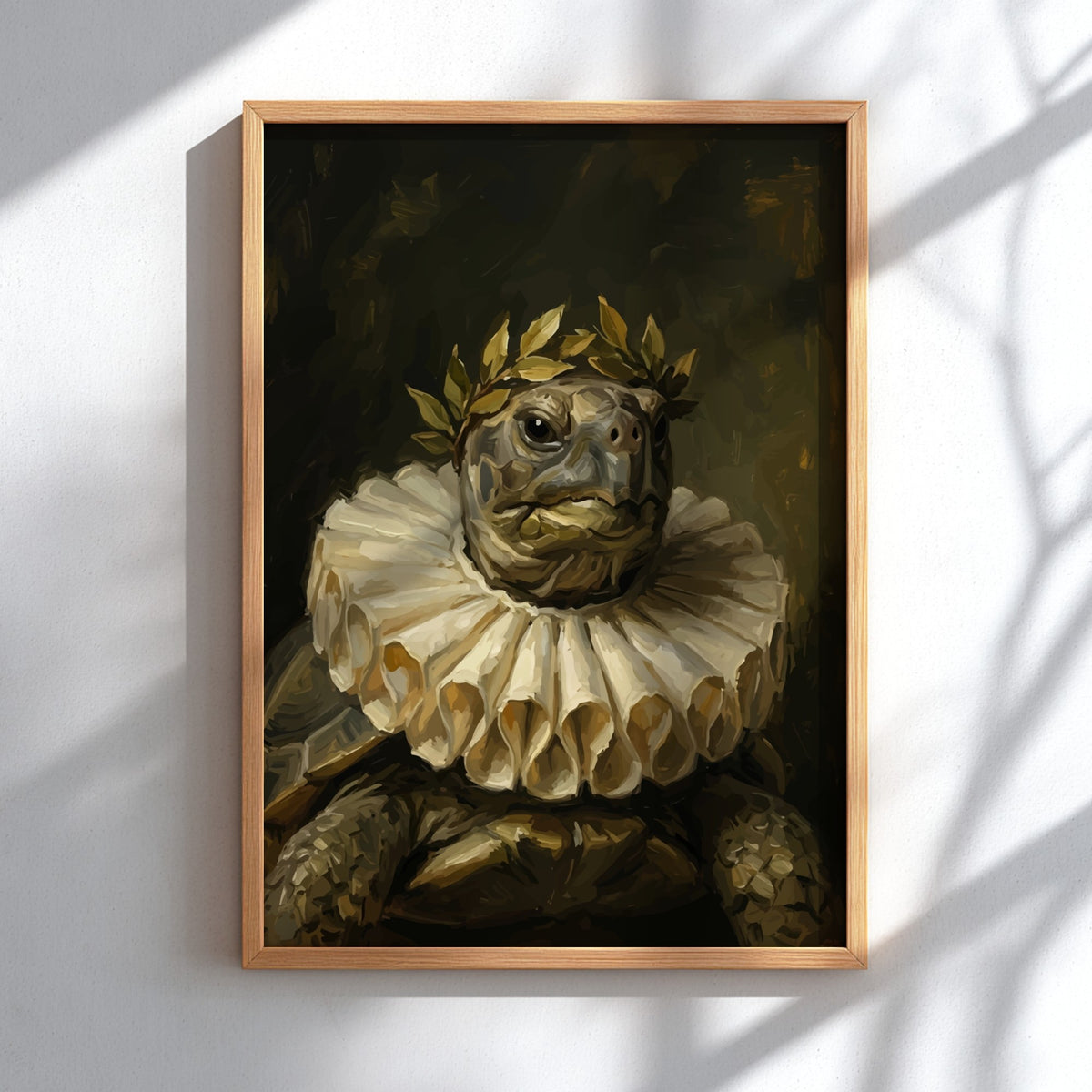 Poster featuring a tortoise wearing a white Elizabethan ruff and a golden laurel wreath.