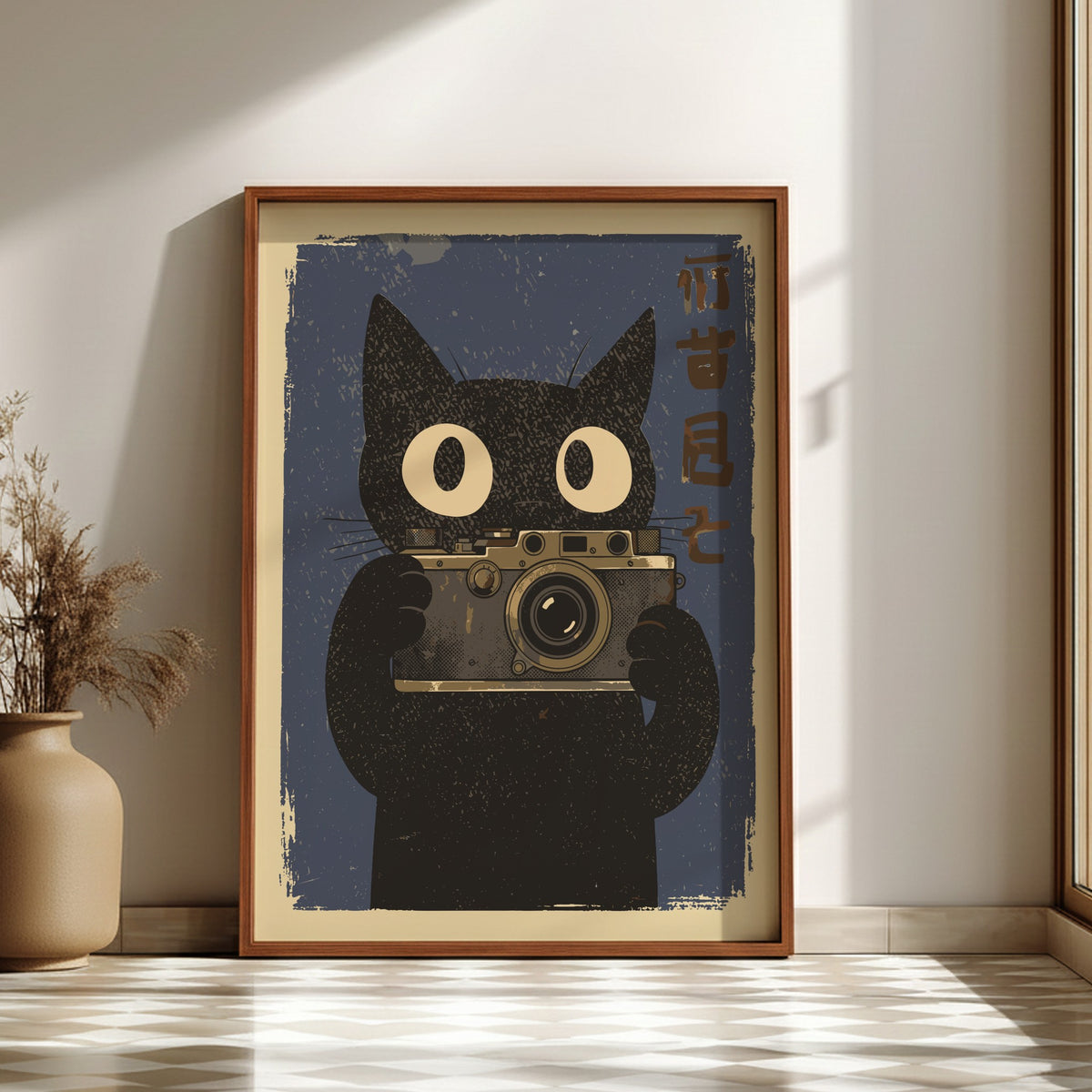 Black Cat Camera Poster – Funny Retro Japanese Photography Art Print