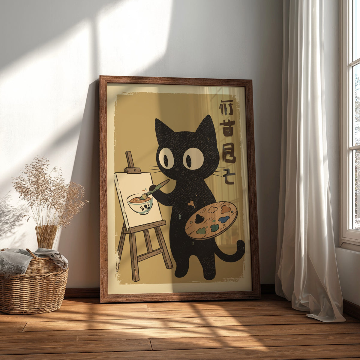 Black Cat Painting Poster – Funny Retro Japanese Artist Art Print