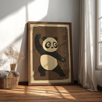 Panda in a Tai Chi Pose Poster – Zen Retro Japanese Wellness Art Print