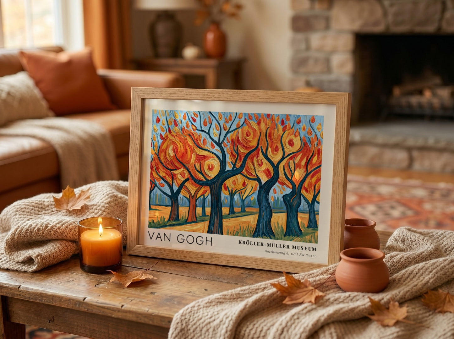 Dark Forest Night Pines poster featuring vibrant colors and Van Gogh's unique style, perfect wall art for