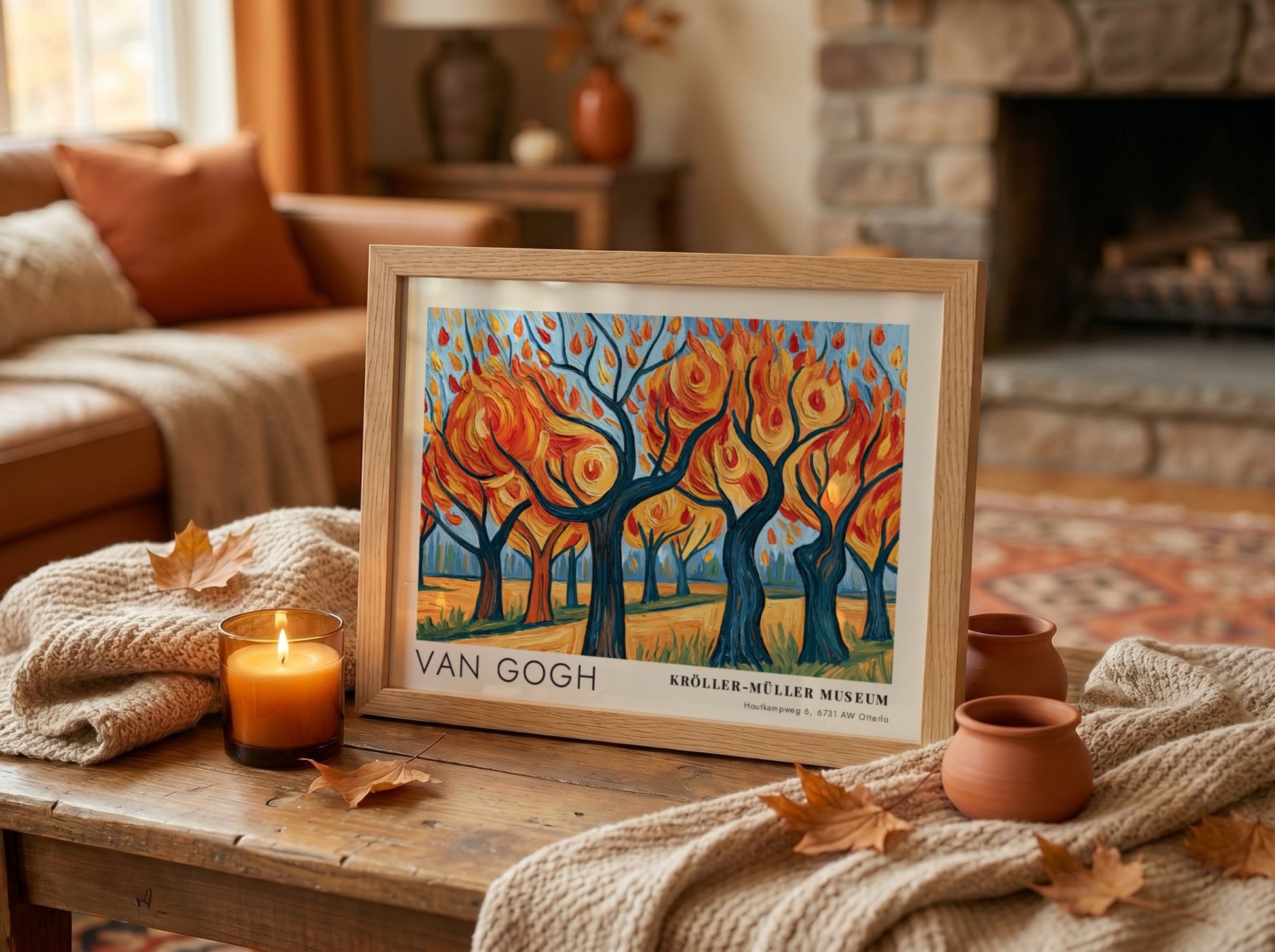 Dark Forest Night Pines poster featuring vibrant colors and Van Gogh's unique style, perfect wall art for