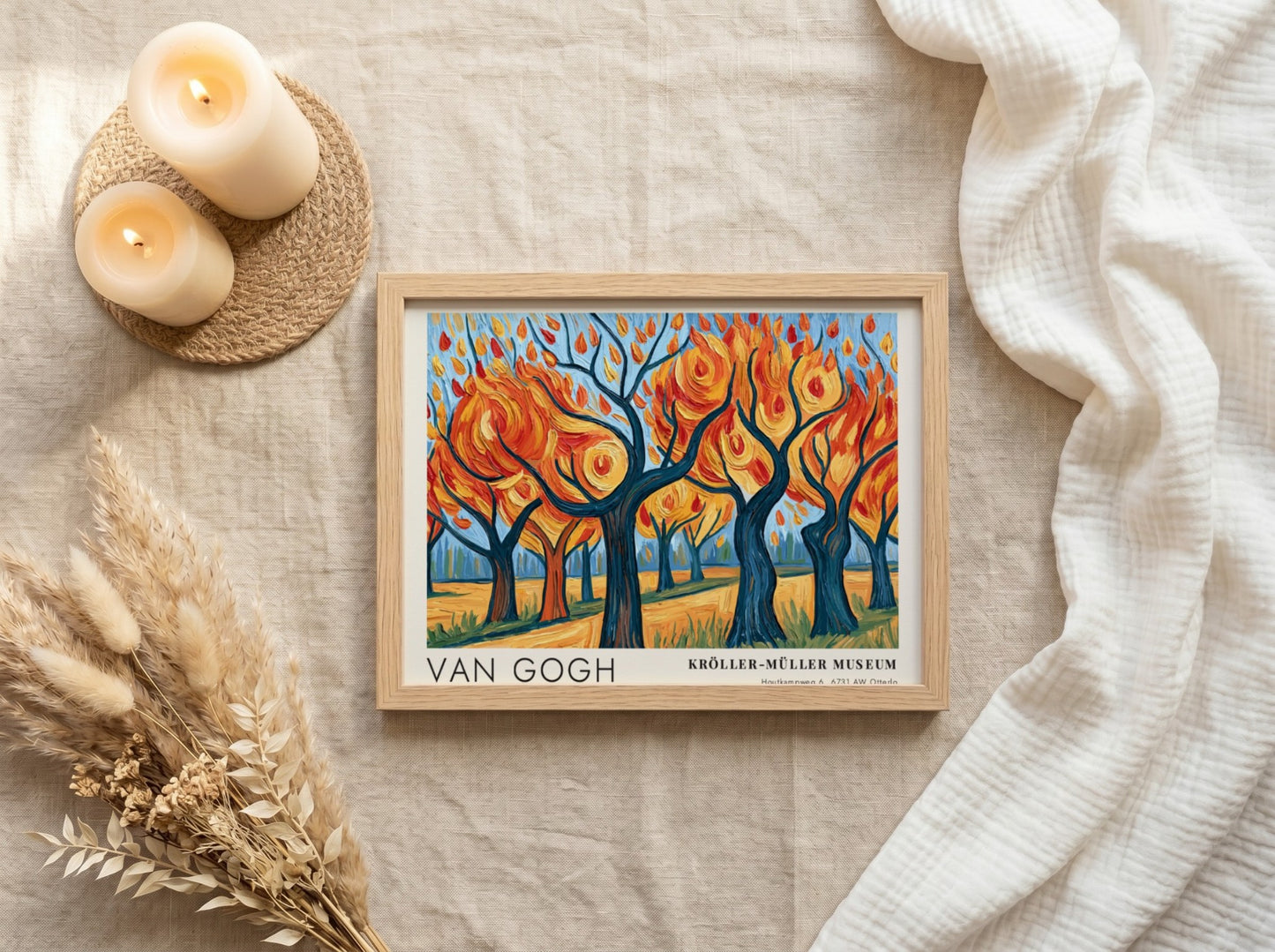Van Gogh poster featuring vibrant autumn trees in blue and orange hues