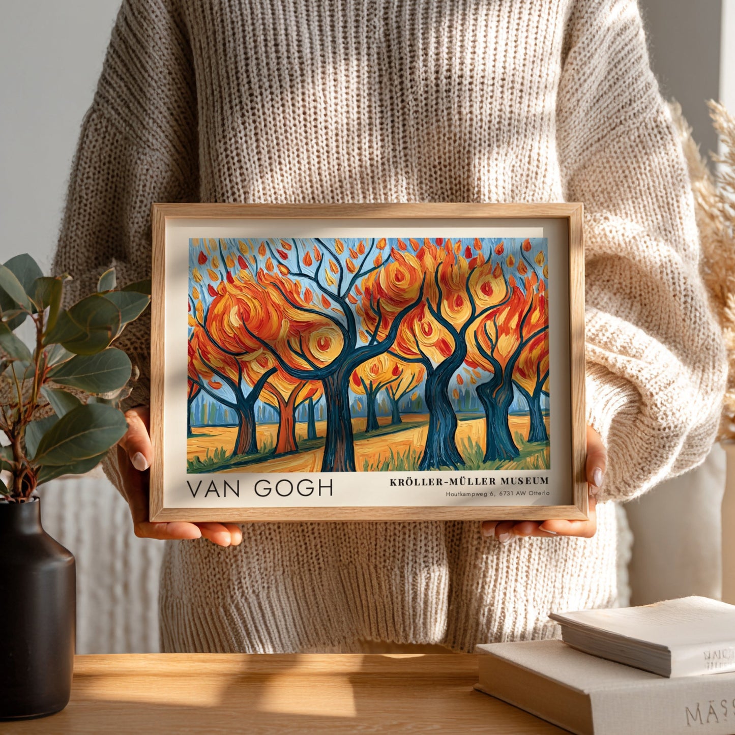 Dark Forest Night Pines poster featuring vibrant colors and Van Gogh's unique style, perfect wall art for