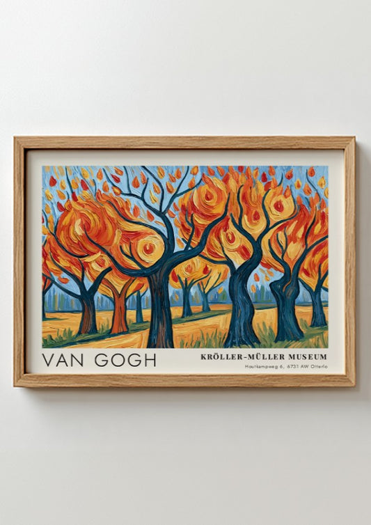 Dark Forest Night Pines poster featuring vibrant colors and Van Gogh's unique style, perfect wall art for