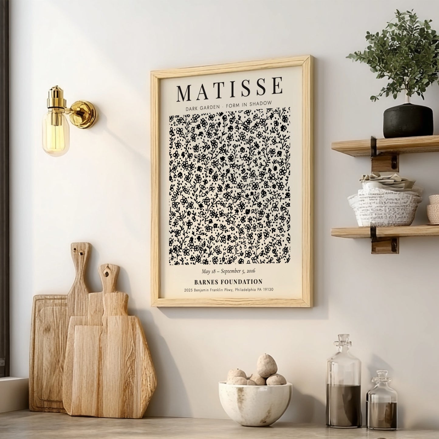 Dark Garden poster featuring floral design in monochrome style by Henri Matisse for home decor