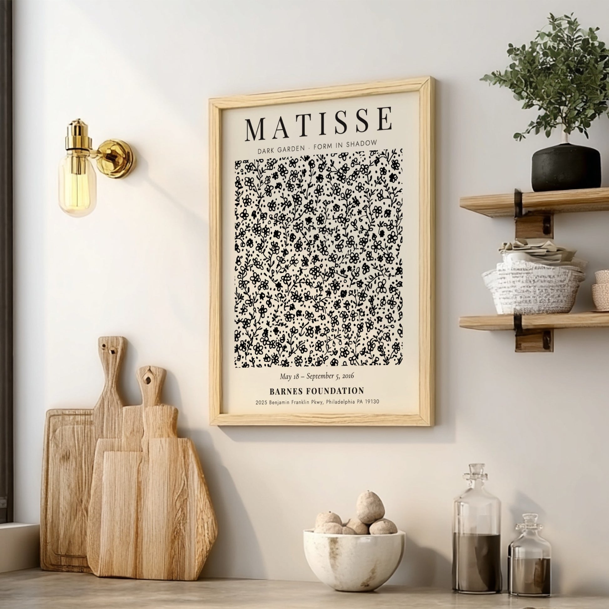 Dark Garden poster featuring floral design in monochrome style by Henri Matisse for home decor