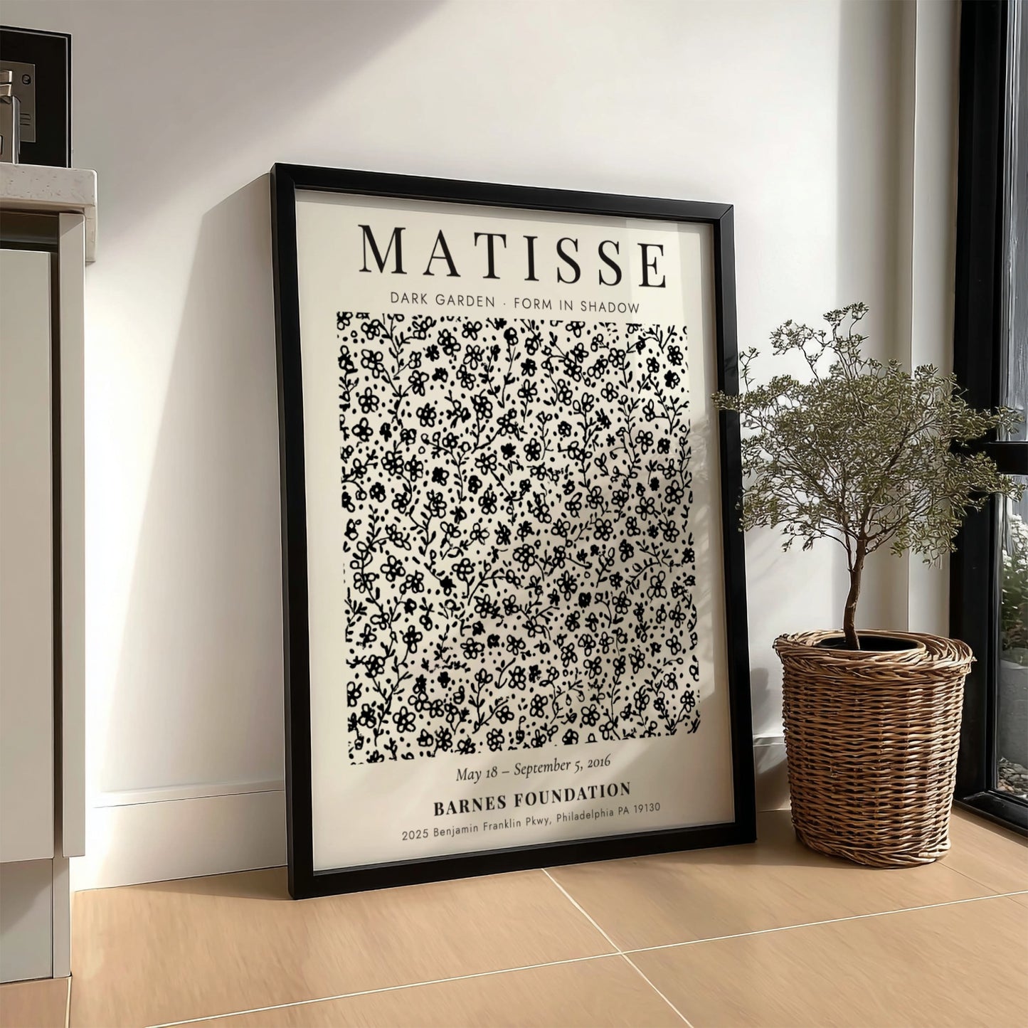 Dark Garden poster featuring floral design in monochrome style by Henri Matisse for home decor