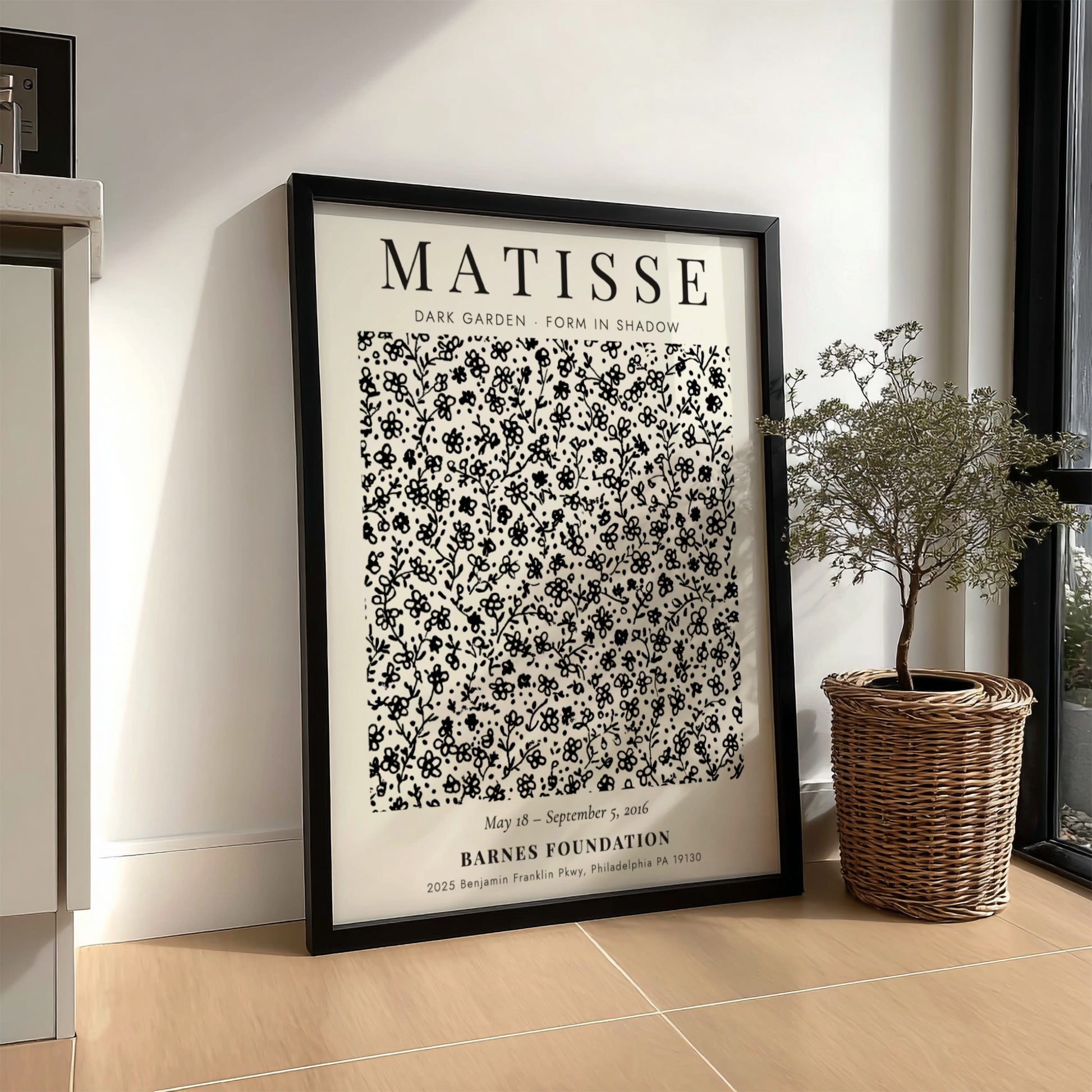 Dark Garden poster featuring floral design in monochrome style by Henri Matisse for home decor