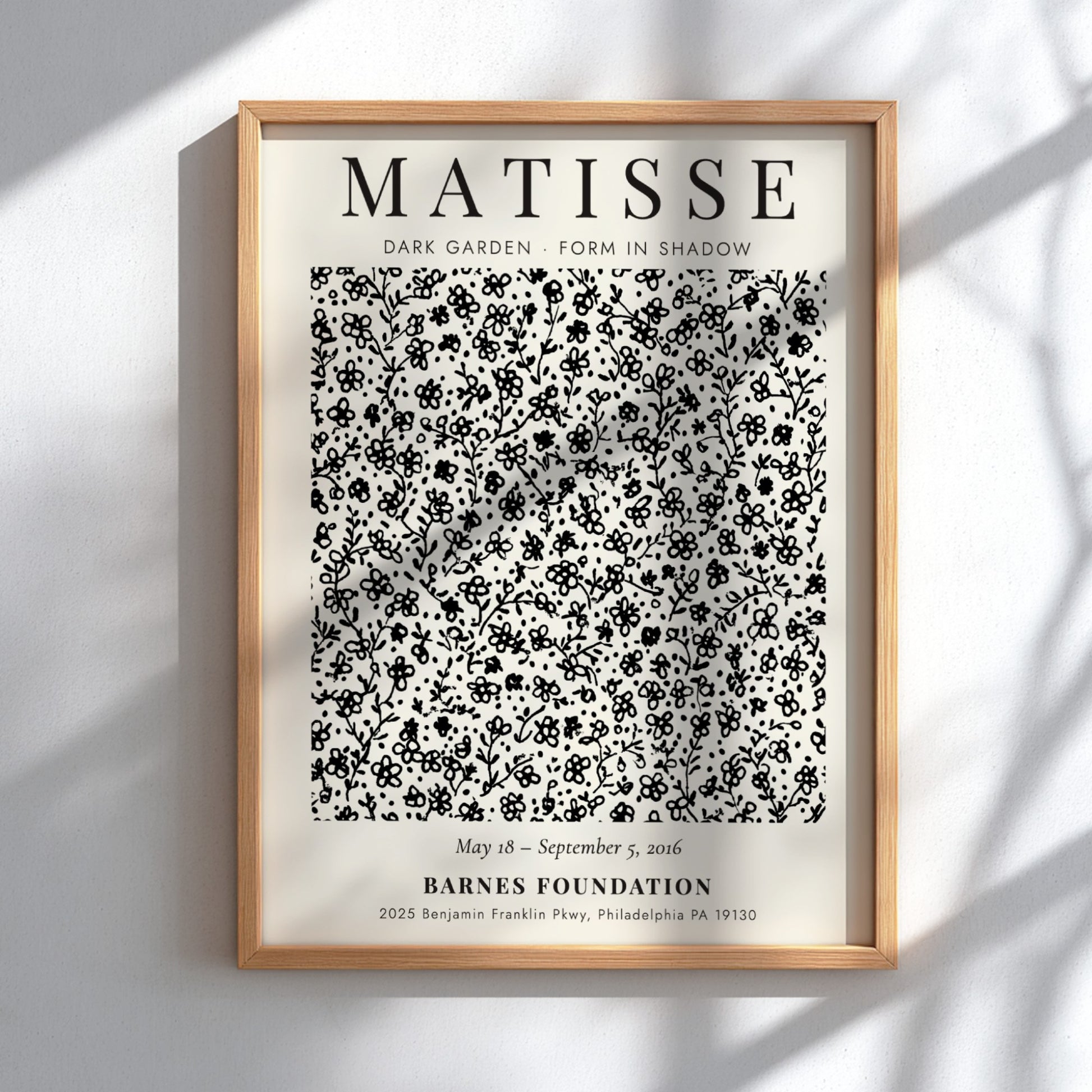 Dark Garden poster featuring floral design in monochrome style by Henri Matisse for home decor