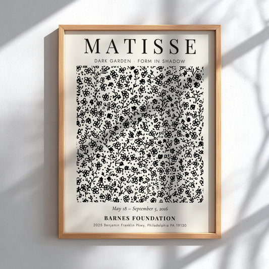Dark Garden poster featuring floral design in monochrome style by Henri Matisse for home decor