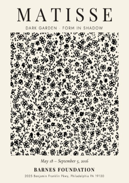 Dark Garden poster featuring floral design in monochrome style by Henri Matisse for home decor