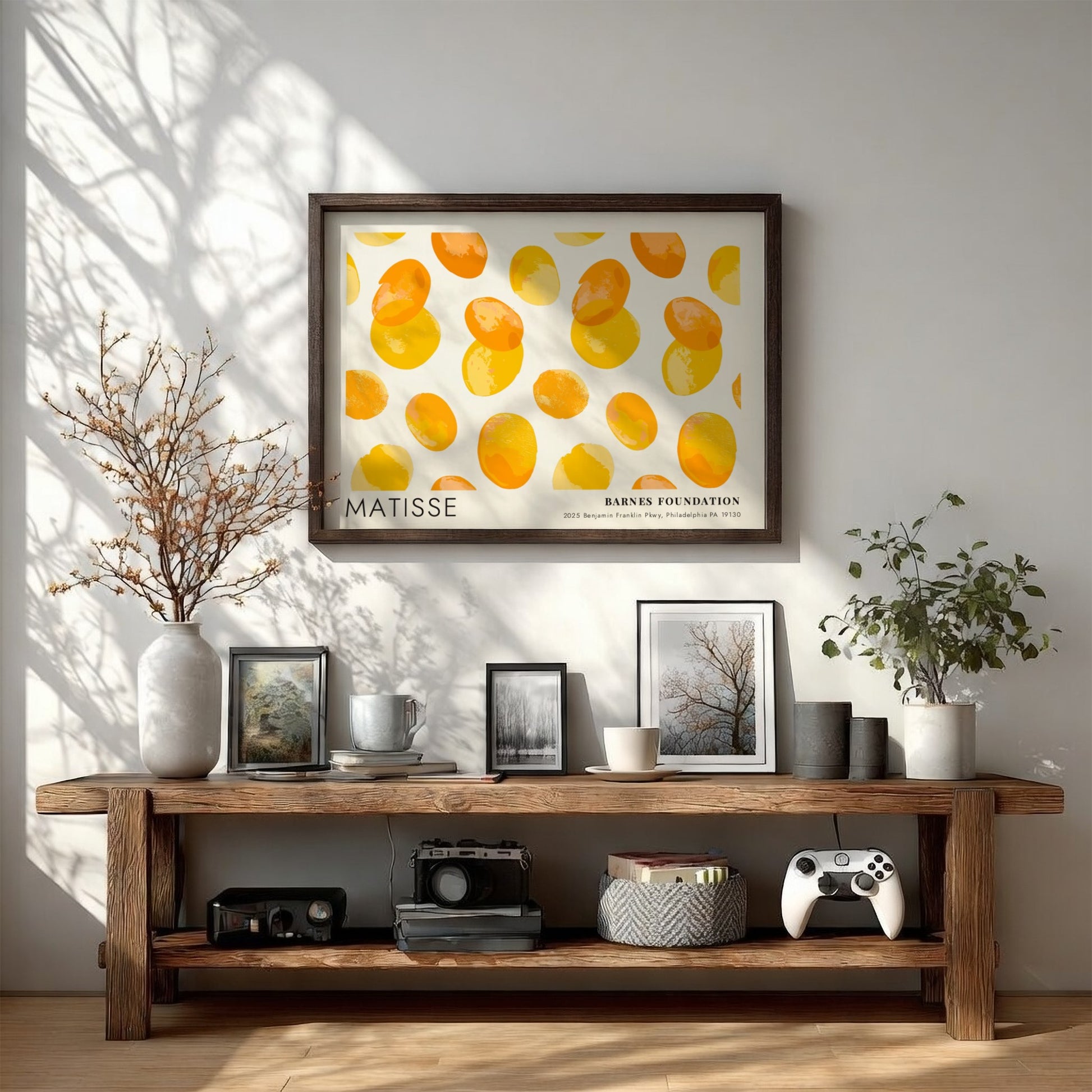Dark Garden poster by Henri Matisse featuring warm yellow and orange shapes, modern wall art print