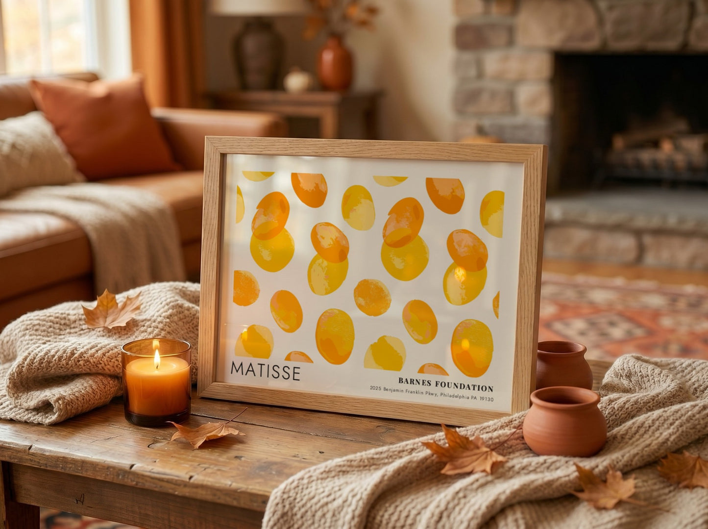 Dark Garden poster by Henri Matisse featuring warm yellow and orange shapes, modern wall art print