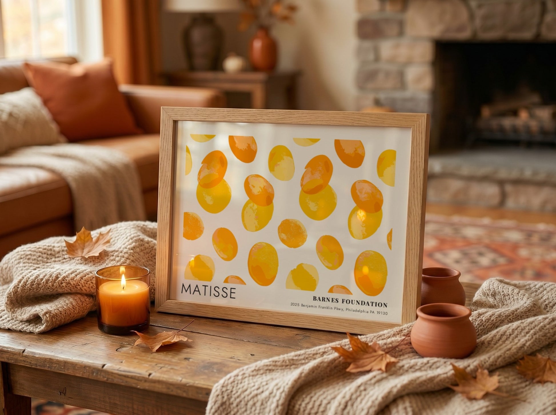 Dark Garden poster by Henri Matisse featuring warm yellow and orange shapes, modern wall art print