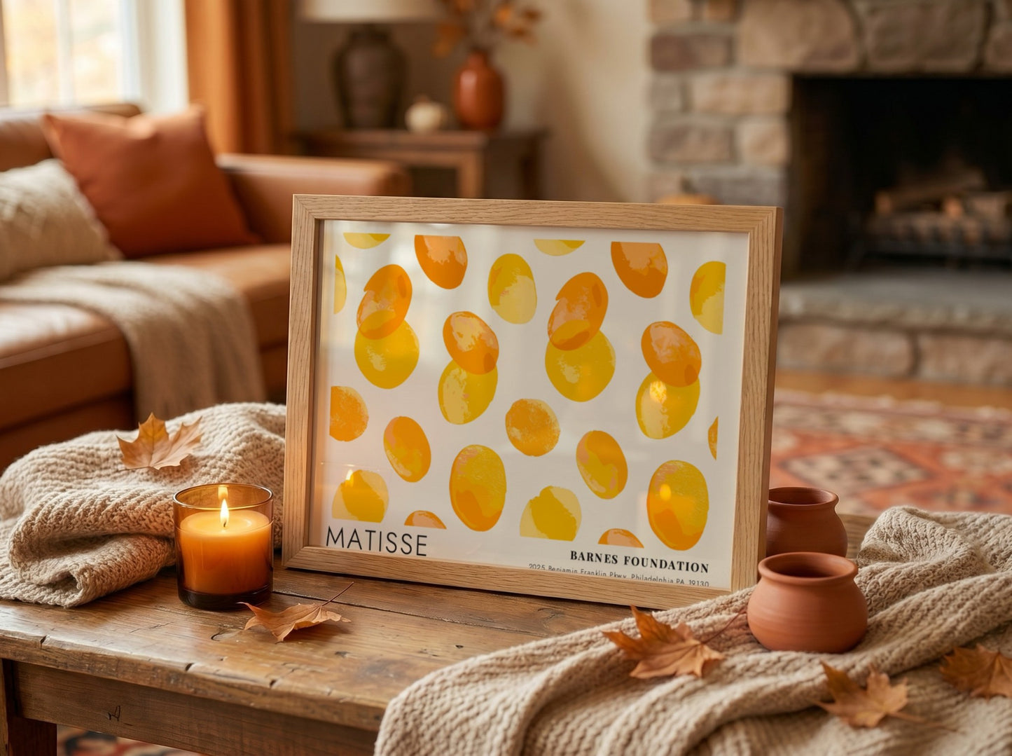 Henri Matisse poster featuring warm yellow and orange colors in a playful design