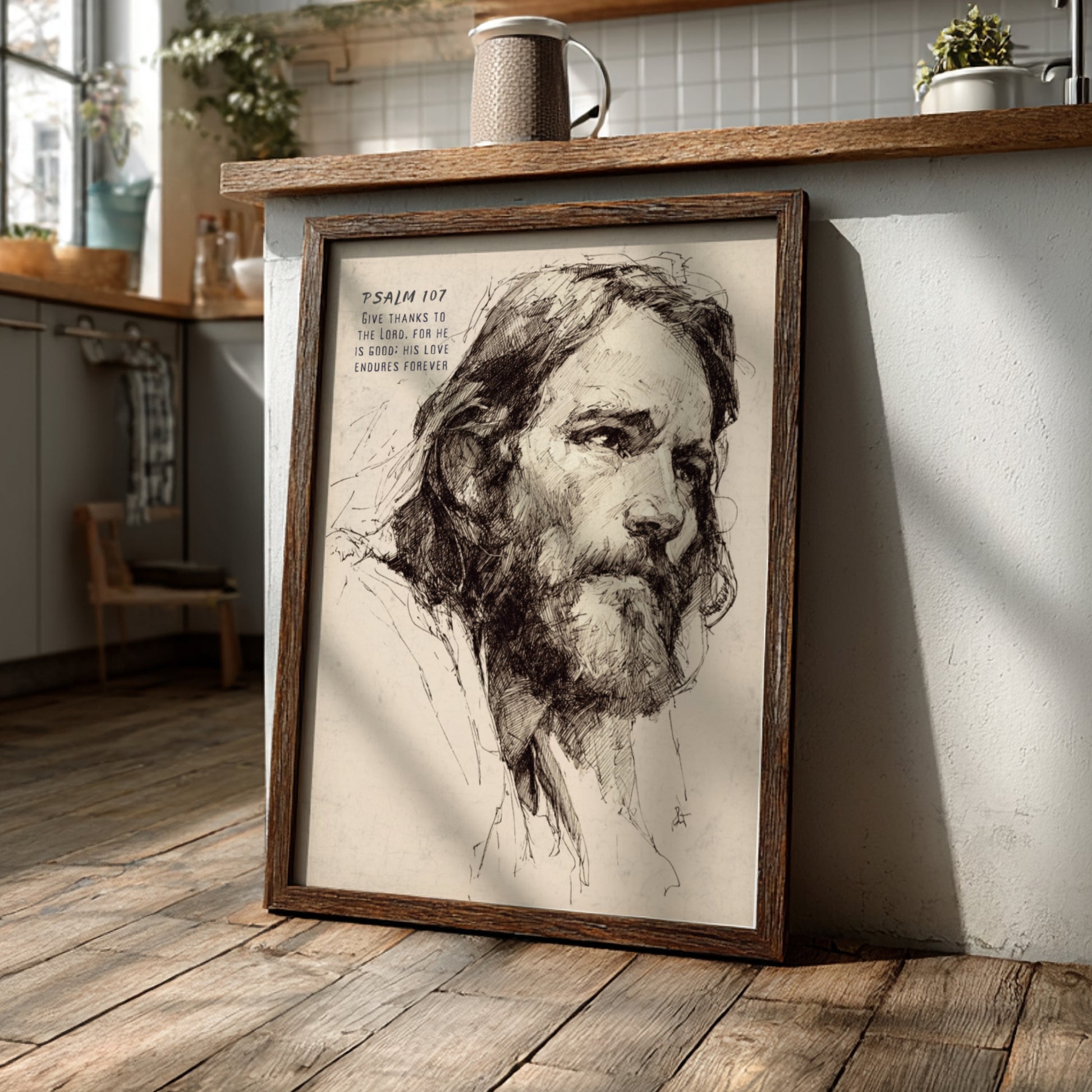 Psalm 107: Give Thanks - Modern Minimalist Scripture Wall Art
